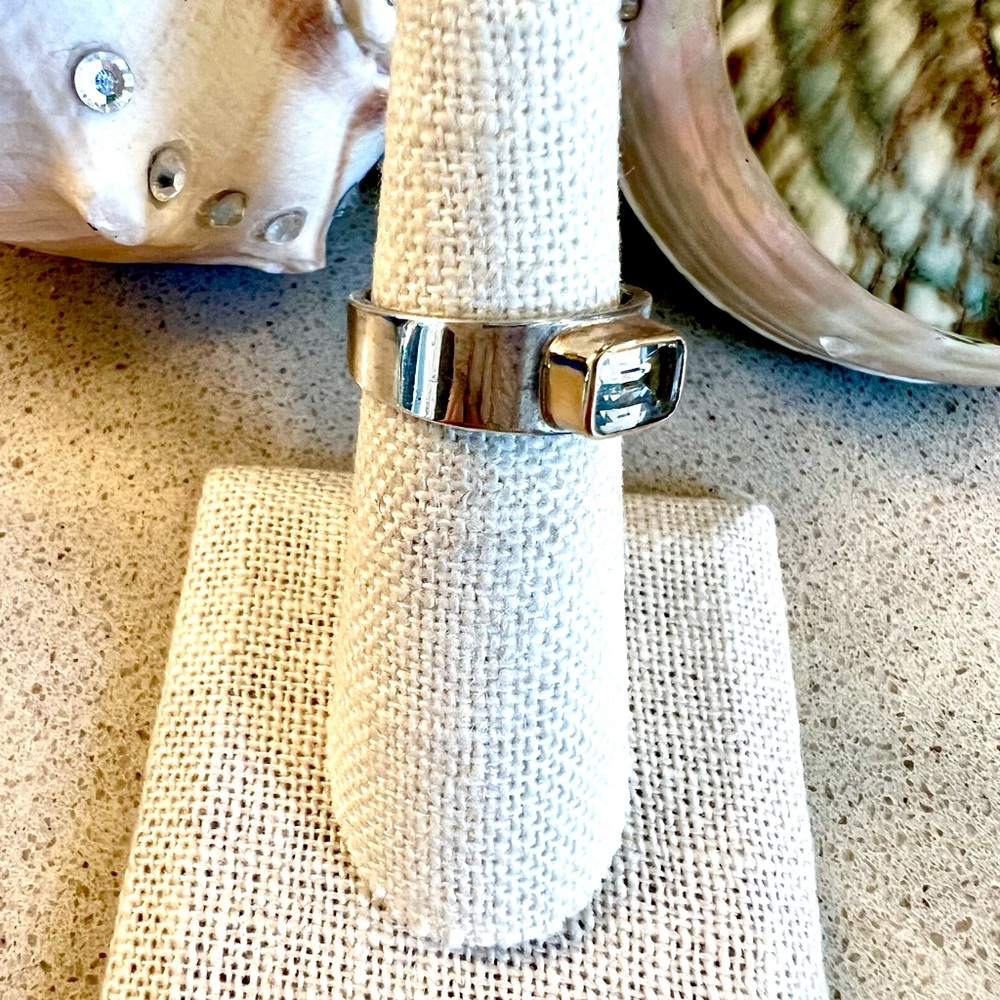 Cubic Zirconia Ring set in solid 14KT Gold Bezel on Sterling Silver Band